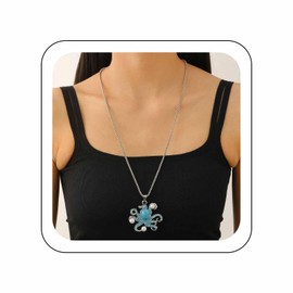Wendalern Boho Rhinestone Pearl Octopus Necklace Diamond CZ Tentacle Octopus Pendant Necklace Cute Summer Beach Long Box Chain Ocean Necklaces Jewelry for Women