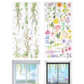 TAIHOBO 2PCS Window Stickers for Glass, Static Double Sided Glass Stickers for Windows, Visible Window Clings for Glass Windows Hanging Vine and Tulip, Anti-Collision Window Stickers to Deter Birds