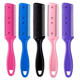 5Pcs Professional Trimmer Razor Dual Side Scissors for Hair Thinning, Slim Haircuts & Barber Grooming - Comb, Brush, Double Edge Blade in 5 Colors