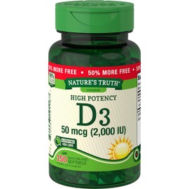 Nature's Truth Vitamin D3 2000 IU | 150 Softgels | High Potency | Non-GMO, Gluten Free