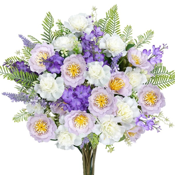 Zythrem Purple Artificial Flowers Silk Lilac Flowers Peonies Bouquet Mixed