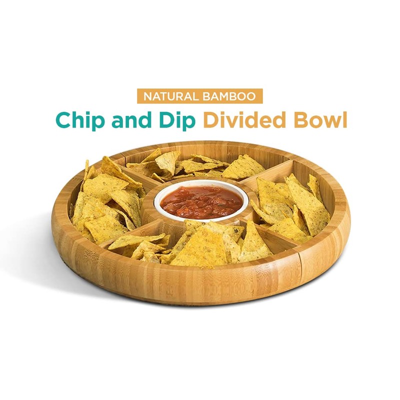 Bamboo Charcuterie Board/Cheese Board Chip and Dip Divided Bowl/Serving Platter