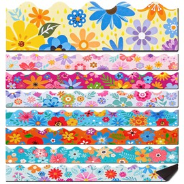 32 Pcs Magnetic Borders for Classroom 31.47ft Whiteboard Magnetic Border Strips Bulletin Board Decoration Scalloped Trim Border for Back to School Poster Board，Each 11.8 Inch(Flower)
