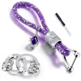 Mearo Crystal Car Key Chain for Women, Keychain Accessories with Bling Rhinestones, Keychain Accessories Car Key Decorations (Purple)