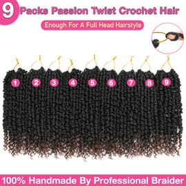 9 Packs Passion Twist Crochet Hair 6 Inch Pre-twisted Passion Twist HairPre Looped Crochet Passion Twist Hair Bohemian Short Passion Twist Crochet Braids Hair (6Inch,1B/30)