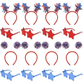 Aprince 16pcs 4th of July Headbands and Star Glasses,Red White Blue Memorial Day Accessories,USA Patriotic Party Supplies,Independence Day Party Favors