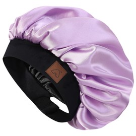 Hat Hut Satin Sleep Cap for Men and Women, Silk Bonnet Hair Cap, Adjustable Wide Band, Double Layer (Purple)