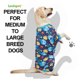 LovinPet Pajamas for Large Dogs - Lightweight Stretch Knit Pullover Dog Shirt, Marine Life Print, Large Dog Onesie, Large Breed Dog Jammie, Pet PJ's/XL
