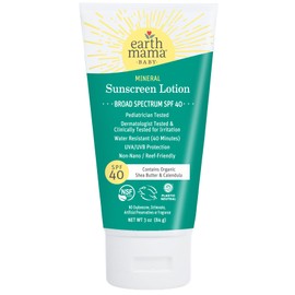 Earth Mama Earth Mama Baby Mineral Sunscreen Lotion SPF 40 | Reef Safe, Non-Nano Zinc, Natural Water Resistant Sun Cream for Babies, Kids & Adults, 3-Ounce