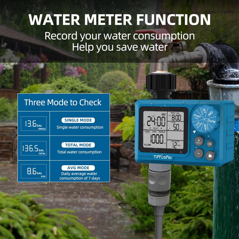 TiFFCOFiO Programmable Water Volume Control Sprinkler Timer, Water Duration Control