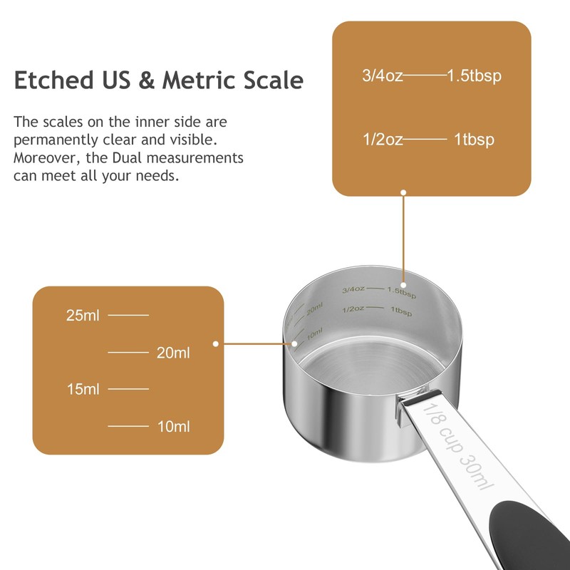 LEIFENY 2PCS 1/8CUP(30ml) Dog Cat Food Scoop, Stainless Steel Measuring