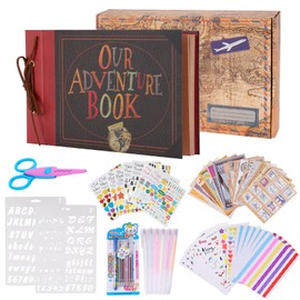 Adventure Book Scrapbook Album 11.9 X 7.6 Inch 80pages,3d Retro Embossed Letter Hard Cover Movie Up,Rich Accessories Included,DIY Album for Anniversary,Wedding,Travelling,Friends,Christmas gifts