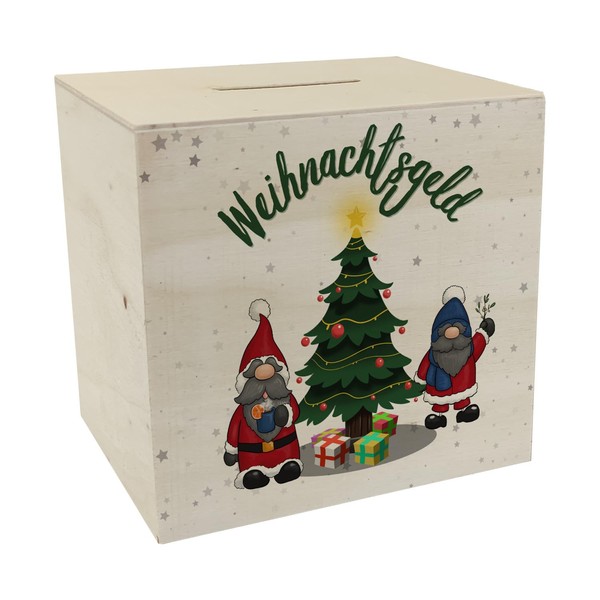 Wooden Christmas Money Box with Two Cute Christmas Gnomes, A