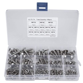 180 Pieces M3 M4 M5 M6 Stainless Steel Flat Head Tapping Screws Assortment Set with Storage Box