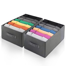 2 Pieces Space Saving Wardrobe Organizer - Foldable Chest of Drawers with 7 Compartments, Closet Containers, Organizer for T-Shirts, Jeans, Pants and Shirts - Practical and Durable, 25 x 36 x 20 cm