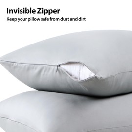 100% Cotton Classic Pillow Protectors with Invisible Zipper (Standard, 20"x26", 2-Pack), 600 Thread Count Soft Pillow Cases, Gray Color