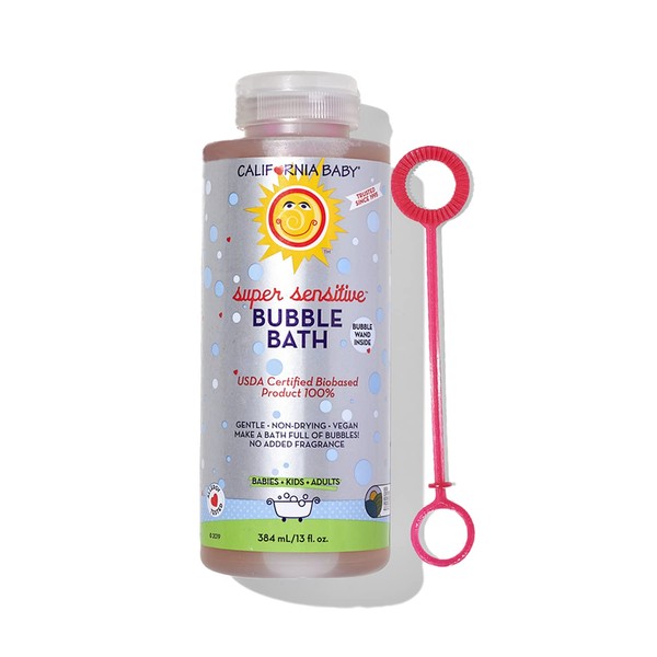 California Baby Super Sensitive Bubble Bath | No Added Fragrance | 100% Plant-Based Ingredients (USDA Certified) | Allergy Friendly | Babies, Adults & Kid Bubble Bath | Ideal for Sensitive Skin | Free Bubble Wand Included | 384 mL / 13 Fl oz