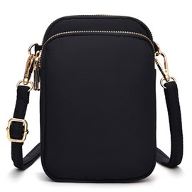 Pequeños Bolsos de Cuerpo Cruzado para Mujeres, Mini Bandolera Satchel Teléfono Celular Monedero Bolsa de Hombro Impermeable con Cremallera de 3 Capas Cartera (Negro)