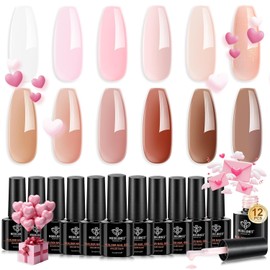 Modelones 12 Colors Builder Gel Set, Pink Brown Builder Nail Gel White Hard Gel Builder Nail Strengthener Extension Gel Color Base Gel Builder Gel in a Bottle