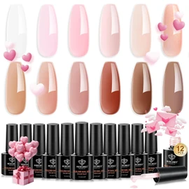 Modelones 12 Colors Builder Gel Set, Pink Brown Builder Nail Gel White Hard Gel Builder Nail Strengthener Extension Gel Color Base Gel Builder Gel in a Bottle