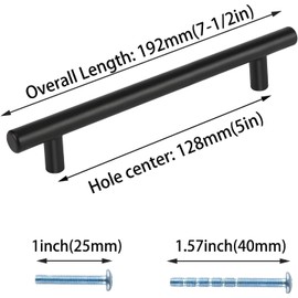 LONTAN 5 Pack Black Cupboard Handles 128mm Black Kitchen Handles Kitchen Door Handles Kitchen Handles Black Handles for Drawers Black Kitchen Cabinet Handles Kitchen Cupboard Handles