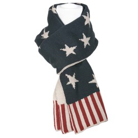Modena Unisex Stripes and Stars American Americana Flag Reversible Knit Scarf (Red, Ivory, Blue)