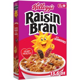 Kellogg's Raisin Bran with Cranberries Breakfast Cereal, Fiber Cereal, Family Breakfast, 13.6oz Box (1 Box)