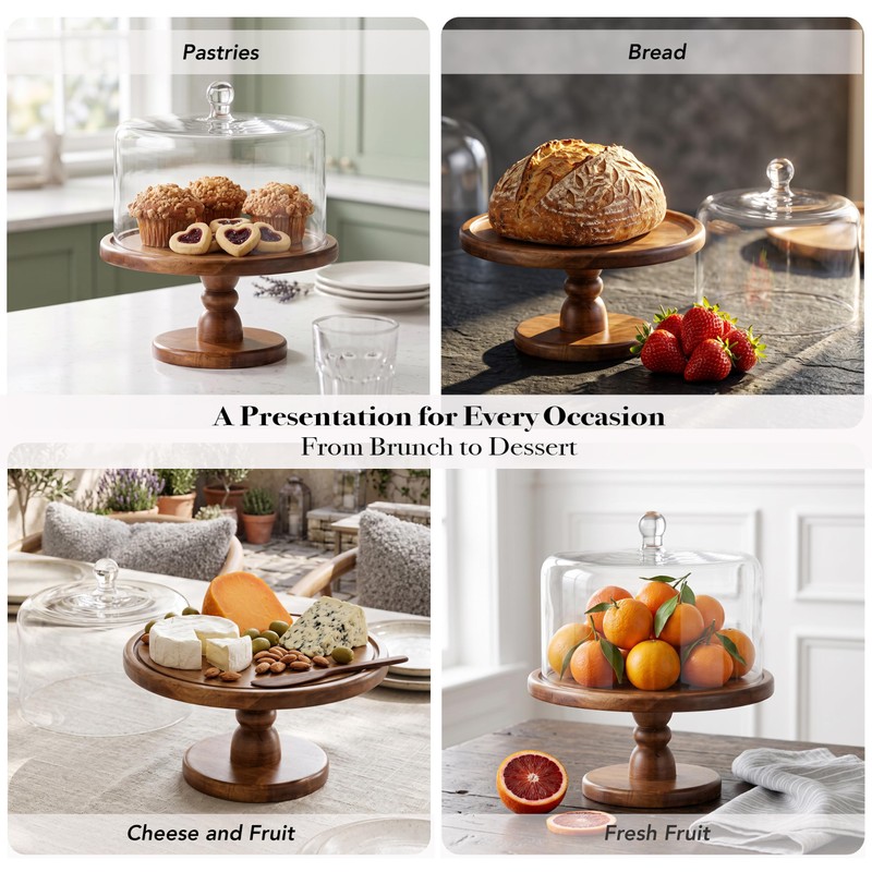 American Atelier Madera Pedestal Plate with Dome, Brown, 11.8x12.2in