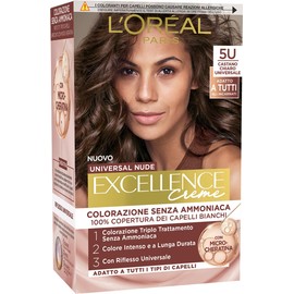 L’Oréal Paris Colorazione Permanente, Copertura dei Capelli Bianchi a Lungo, Risultato Naturale e Luminoso, Formula senza Ammoniaca, Excellence Universal Nude, Tonalità: Castano Chiaro (5U)