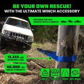 Rhino USA Tree Saver Tow Strap (4" x 10') - 40,320lb Break Strength - Emergency Recovery Strap Winch Extension for Truck, UTV, ATV & More - Heavy Duty Straps Compatible with Jeep, Ford, Toyota (Blue)