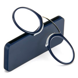 REAVEE Ultra Thin Armless Reading Glasses for Men Women, No Temple Pinch Nose Clip on Readers Small Pocket with Mini Portable Case, Blue +1.5