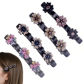 GWAWG Pack of 4 Five Leaf Clover Hair Clips, Women's Hair Clips with Sparkling Crystal Stones, Flowers Accessories, Crystal Flower Braided for Women Girls