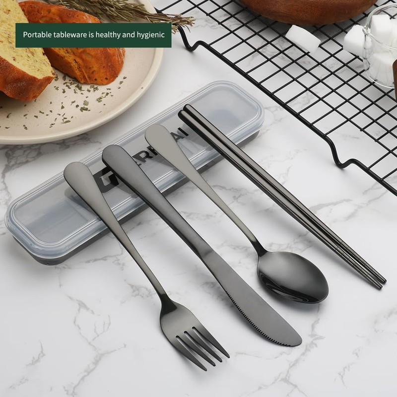 GARFTAI Portable travel utensils set with case. 4Pcs Stainless teel