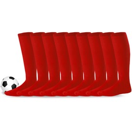 Youth to Adult Unisex Soccer Athletic Sports Team Cushion Socks 9 Pack (Medium (9-11), Red)
