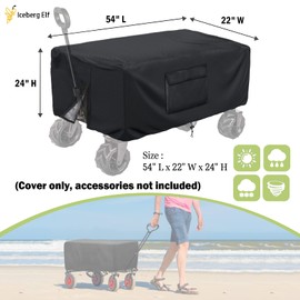 Iceberg Elf Extended Wagon Cover,Waterproof Wagon Covers,54" L x 22" W x 24" H 420D Heavy-Duty Rainproof Fabric,Easy to Clean Folding Wagon Cover,Long Black