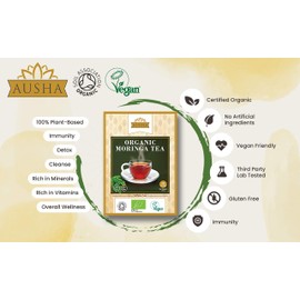 Ausha Organic Moringa Tea - 20 Tea Bags | Caffiene Free l Detox, Cleanse l Certifed Organic