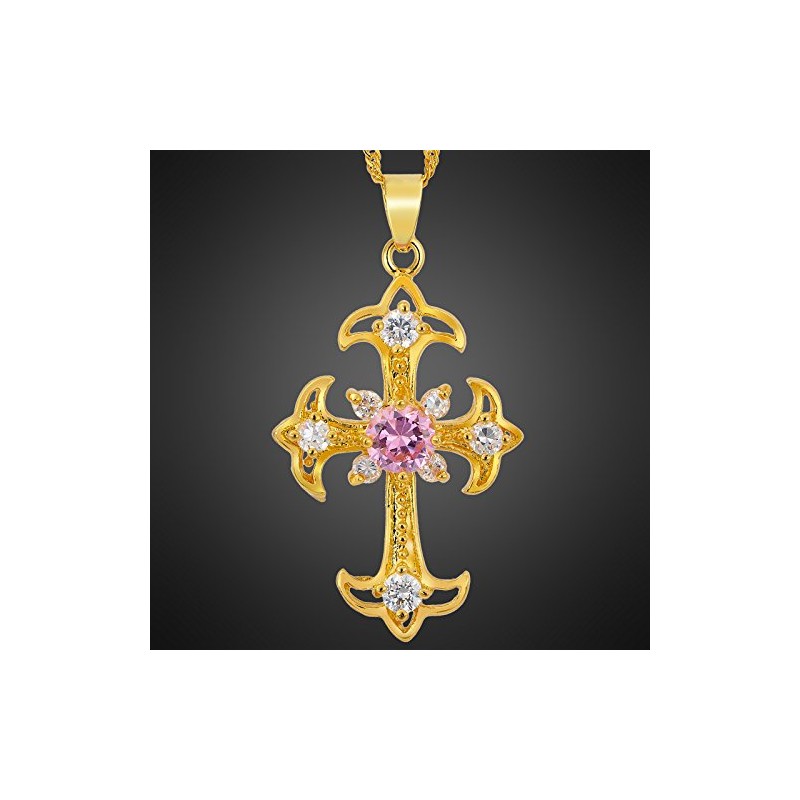 RIZILIA Crucifix Cross Pendant with 45cm(18") Chain & Round Cut