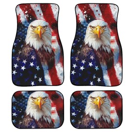 Quelytytrip Bald Eagle American Flag Print Universal Car Mats,Auto Carpet Floor Mats for Car SUV Van & Truck,4PCs Set