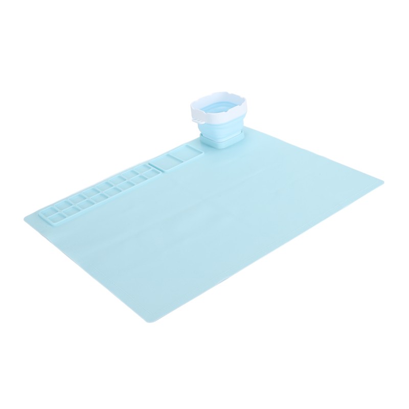 Silicone Painting Mat with Water Cup Washable Protruding Scale Line