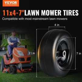 VEVOR Lawn Mower Tires with Rim, 11x4-5" Tubeless Tractor Tires, 2-Pack Tire and Wheel Assemby, Flat-free PU Tire, 3.4" Centered Hub, 3/4" Bushing Size, 20 PCS Adapters for Riding Mowers Lawn Tractors