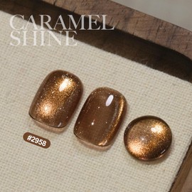 GAOY Jelly Brown Cat Eye Gel Nail Polish, 16ml Glitter Holographic Nail Polish with Magnet, Reflective Translucent UV Gel, 2958 Caramel Shine