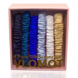 VLOMOT 6 Piezas Set Pure Mulberry Silk Hair Scrunchies Lazos De Seda Para El Cabello Con 6 Colores Elegantes Todos Los Días Skinny Scrunchies Silk Ponytail Holders Cuidado Del Cabello Sin Daños Azul