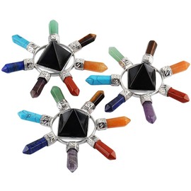 mookaitedecor 7 Chakra Crystals Set,Healing Crystal Polished Tumbled Worry Stones & Black Obsidian Pyramid Energy for Reiki Balancing Meditation Kit