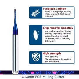 Nano Blue Coat End Mill, Carbide PCB Router Bits Set, 10pcs 3.175mm Shank CNC End Mill Cutting Bits Blue Corn End Mill Engraving Bit for CNC PCB Machinery (1.2mm)
