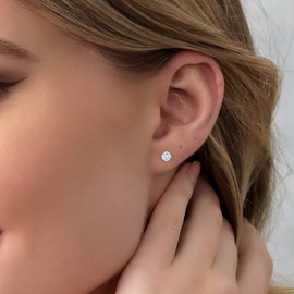 Gem Stone King - arete de tuerca de oro blanco de 14 quilates, azul cielo, aguamarina, para mujeres y hombres (0.44 quilates, piedra natal de marzo, redondo de 4 mm), Oro blanco, piedra preciosa,