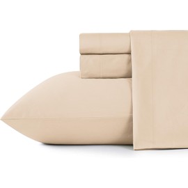 Shunjie.Home Queen Bed Sheets Set 4 Pieces, 600 Thread Count 100% Egyptian Cotton Bed Sheets, Breathable, Soft & Silky Sateen Weave Fits Mattress from 8" Up to 16" Deep Pocket(Beige, Queen)