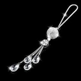 Rearview Mirror Accessories Bling Car Mirror Hanging Accessories Car Decorations for Women Cute Car Decor Car Bling Accessories for Women Bling Accessories for Car Car Mirror Decor(White)