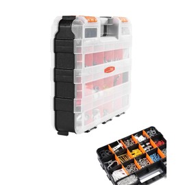 Happybuy Small Parts Organizer Box, 34-Compartment with 24 Removable Dividers, Double Side PP Storage Box with Safety Latch & Portable Handle for Nuts, Bolts, Screws, Nails