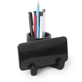 DreamsEden Pen Pencil Holder with Phone Stand, Cute Pencil Cup for Desk Resin Pen Container Gift for Boy Girls Cell Phone Stand Desk Accessories and Stationary Holder for Office Classroom Home (Black)