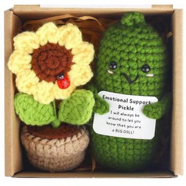 Positive Sunflower Pot Crochet Dolls - Funny Gifts for Women, for Home or Office Decorations Sunflowers 2pc (Sunflowers and Cucumbers)